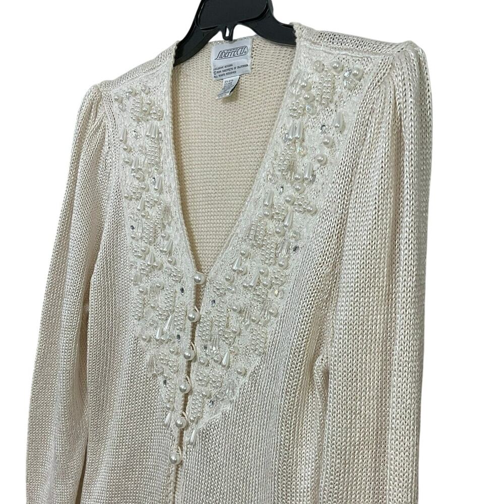 VTG 90s Sideeffects Faux Pearl & Diamond Cardigan Button Size Medium Romantic - Picture 2 of 10